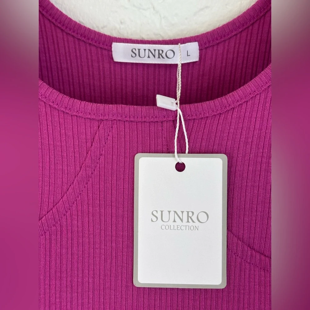 SUNRO Pink Dress Sleeveless Tight Ribbed Vacation Summer Bodycon Cups Sexy Large